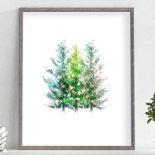Tree Print Watercolor Pine Trees Printable Art Minimalist - Etsy
