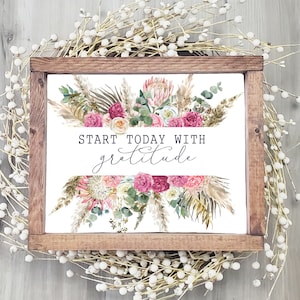 Start Today With Gratitude Druckbare Inspirierende Zitat Druck 5x7 8x10 11x14 16x20 Aquarell Floral Zitat Land DIY Dekor Büro Schild