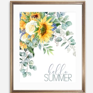 Bonjour l&#39;été, impression d&#39;art mural, décoration d&#39;été, signe tournesol, 5 x 7 8 x 10 11 x 14, 16 x 20, décoration de ferme, signe saisonnier, citation d&#39;été, décoration DIY