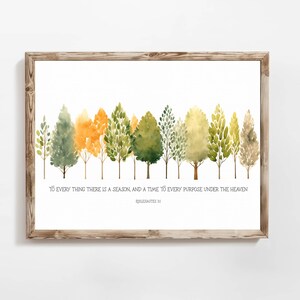 Todo tiene su tiempo / Eclesiastés 3:1, Arte mural imprimible, Árboles, Letrero bíblico (Descarga digital)