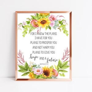 Jeremiah 29:11 | For I Know The Plans, Sunflower Scripture Print (Digital Download)