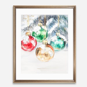 Christmas Ornaments Printable Wall Art 5x7 8x10 11x14 16x20 Baubles Holiday Decor Watercolor Christmas Decor DIY Seasonal Rustic Decor