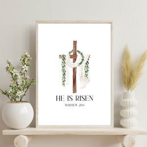 Ele Ressuscitou Arte de Parede para Impressão em Aquarela Impressão de Arte de Páscoa 5x7 8x10 11x14 16x20 Mateus 28:6 Ressurreição Decoração de Páscoa Sinal de Páscoa Decoração DIY