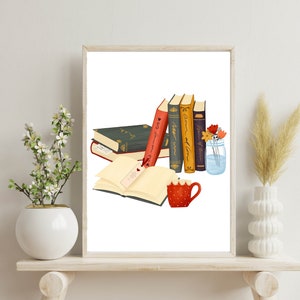 Vintage Books Printable Reading Sign Home Or Office Decor 5x7 8x10 11x14 16x20 Library Wall Art Book Wall Art Retro Books Decor DIY Decor