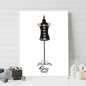 Sew Printable Craft Room Wall Art Home Decor Sewing Print Craft Room Art DIY Decor 5x7 8x10 11x14 16x20 Retro Floral Dress Form