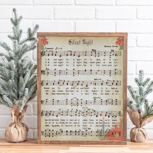 Silent Night Holy Night Printable Christmas Hymn 5x7 8x10 11x14 16x20 Retro Sheet Music Vintage Carol DIY Farmhouse Decor Holiday Wall Art
