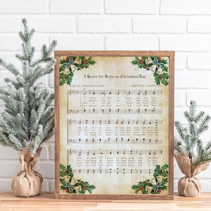I Heard The Bells On Christmas Day Himno de Navidad imprimible 5x7 8x10 11x14 16x20 Partituras retro Carol vintage DIY Farmhouse Decor