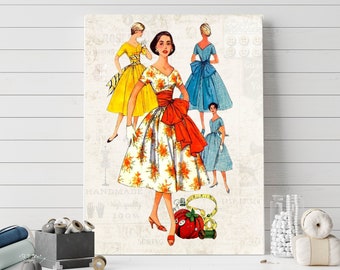 Vintage Sewing Collage Printable Wall Art Craft Room Sign Home Decor Sewing Room Print 5x7 8x10 11x14 16x20 Retro Fashion Sewing Sign