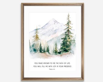 Psalm 16:11 | Woodland Scripture Print, The Path of Life, Mountain Scene (Digital Download)