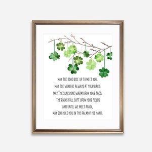 Impresión de bendición irlandesa / Tréboles de acuarela, decoración para el Día de San Patricio (descarga digital)