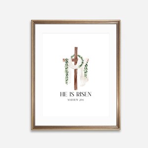 ¡Ha resucitado! / Lámina decorativa para pared, Mateo 28:6, Impresión artística de Pascua en acuarela, Decoración de la Resurrección (Descarga digital)