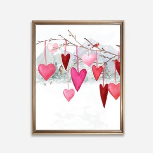 Woodland Hearts | Watercolor Snow Forest, Home Decor (Digital Download)