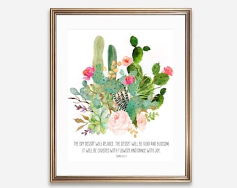 Jesaja 35:1-2 Druck | Aquarell Kakteen, Kaktus Bouquet (Digitaler Download)