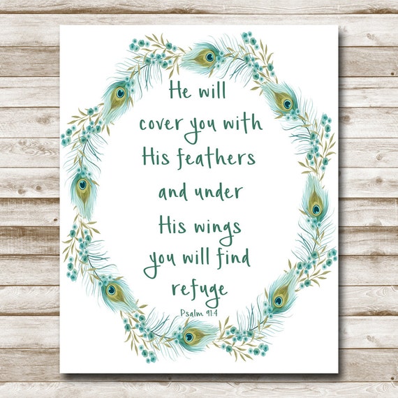 Psalm 91 He will cover you with his feathers Cardinal Watercolor Print