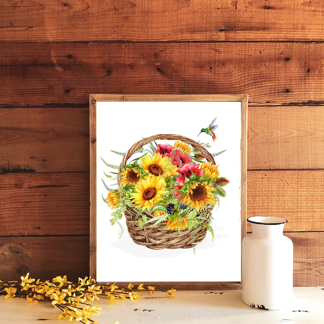 Sunflower Basket Printable Country Decor Floral Print Summer Garden ...