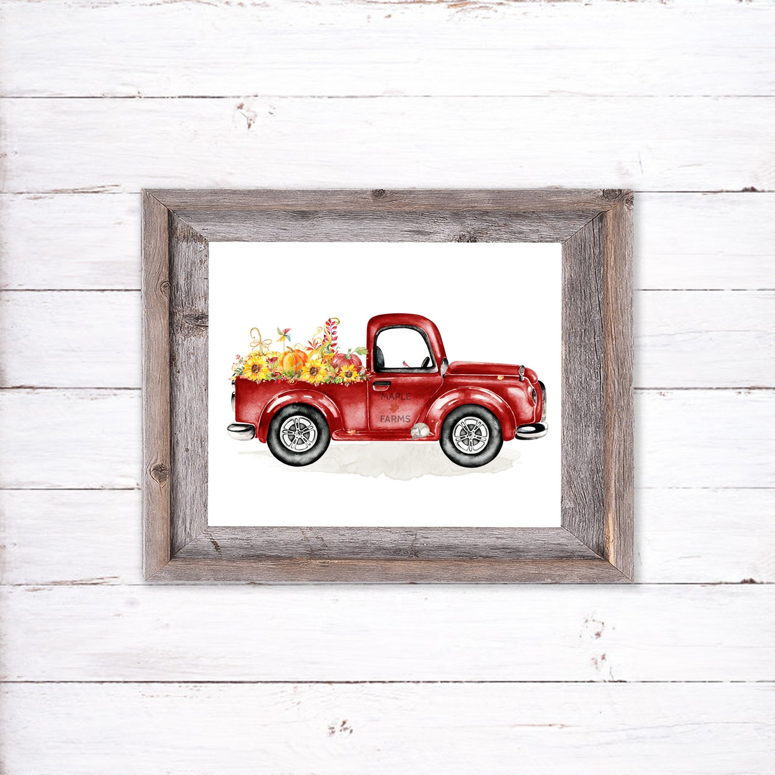 Autumn Truck Printable Vintage Red Truck Wall Art 5x7 8x10 - Etsy