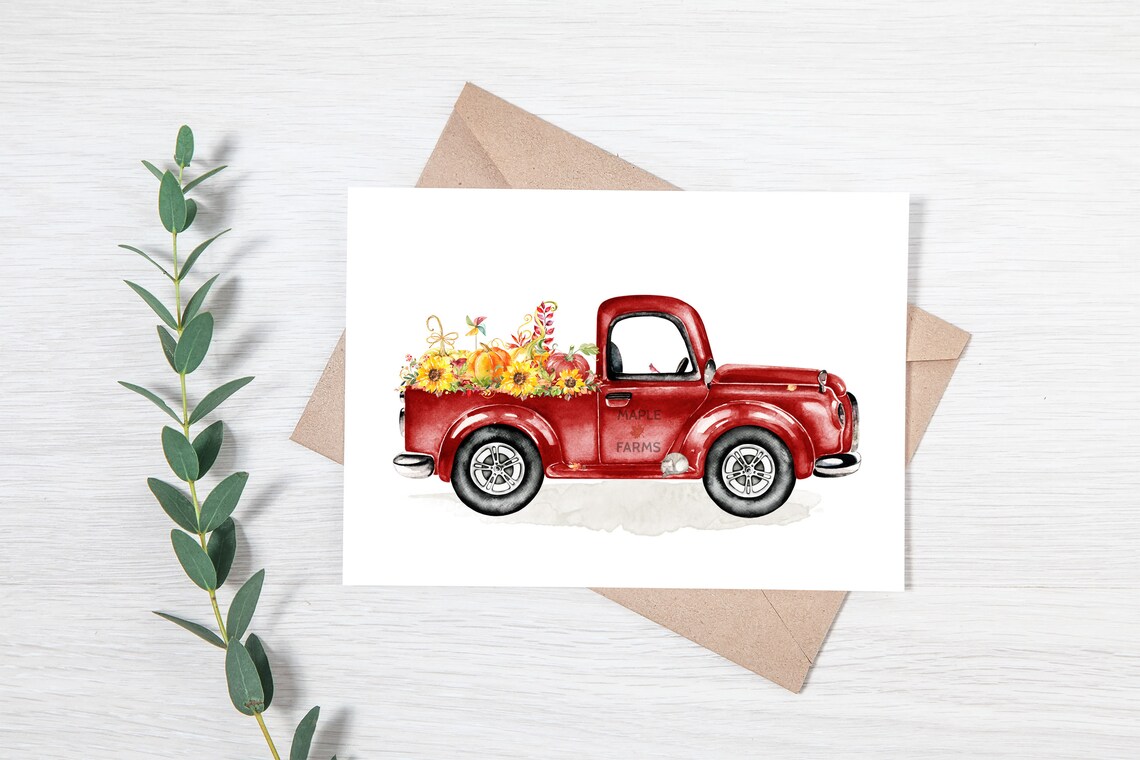 Autumn Truck Printable Vintage Red Truck Wall Art 5x7 8x10 - Etsy