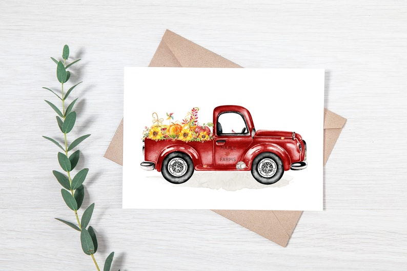 Autumn Truck Printable Vintage Red Truck Wall Art 5x7 8x10 - Etsy