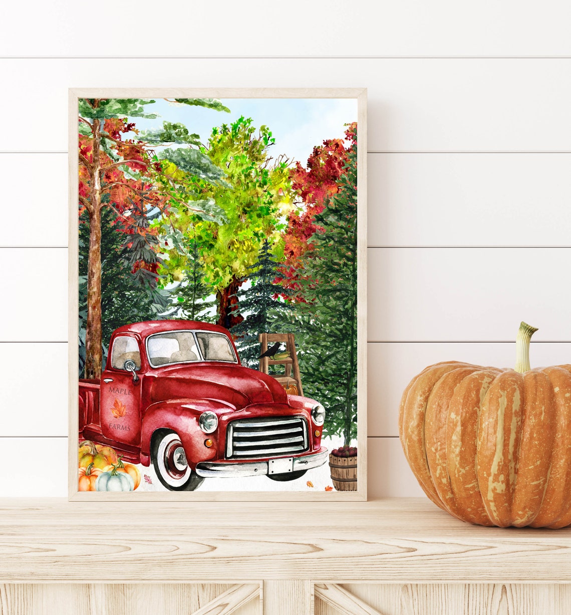 Autumn Red Vintage Truck Printable Woodland Wall Art 5x7 8x10 | Etsy