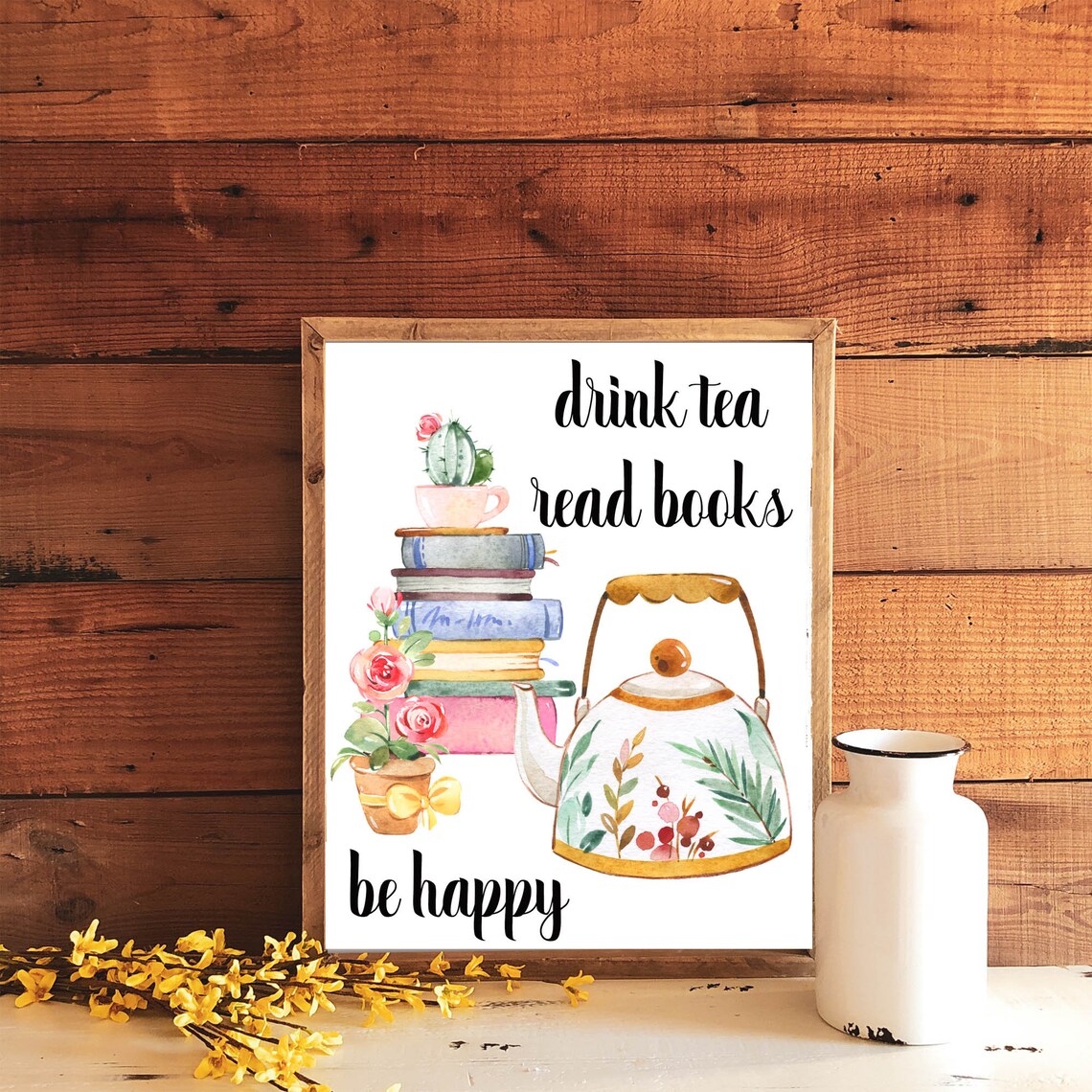 Drink Tea Read Books Be Happy Printable Watercolor Tea Lover - Etsy