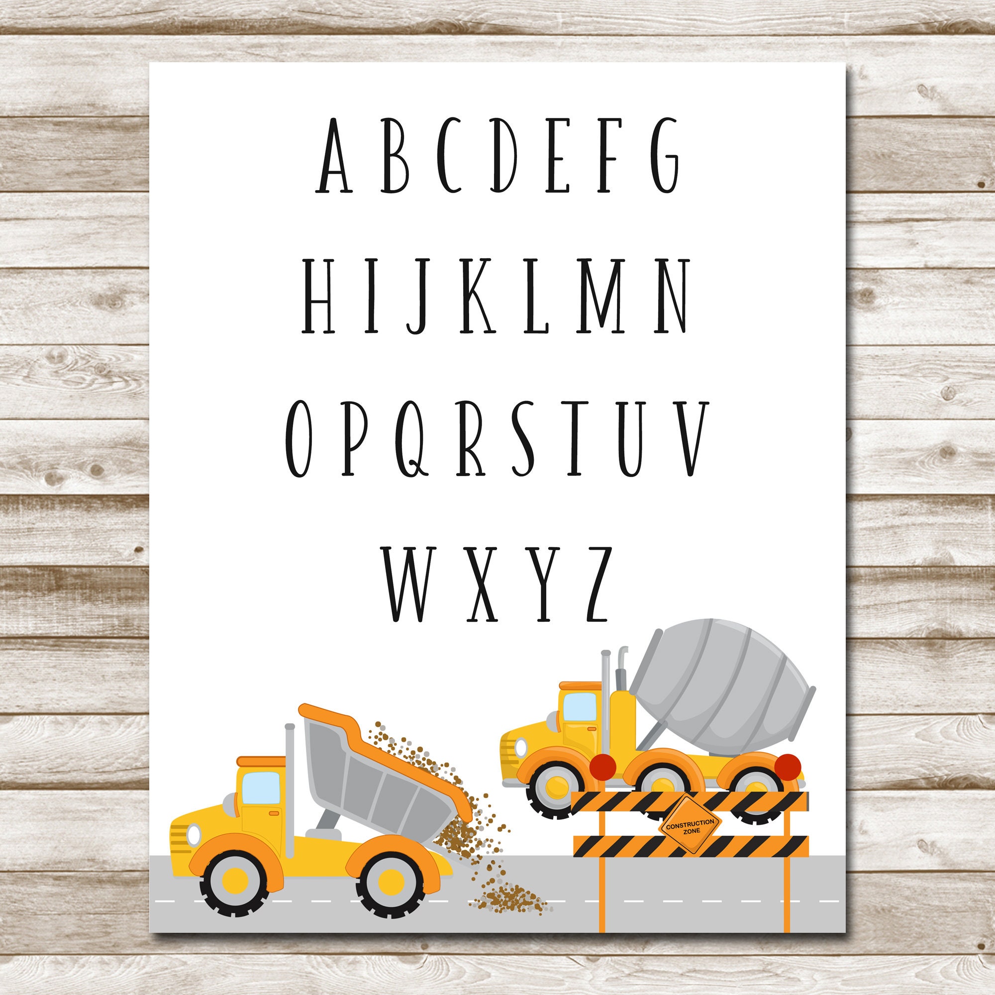 Construction Alphabet Printable Kids Room Decor 5x7 8x10 11x14 Etsy
