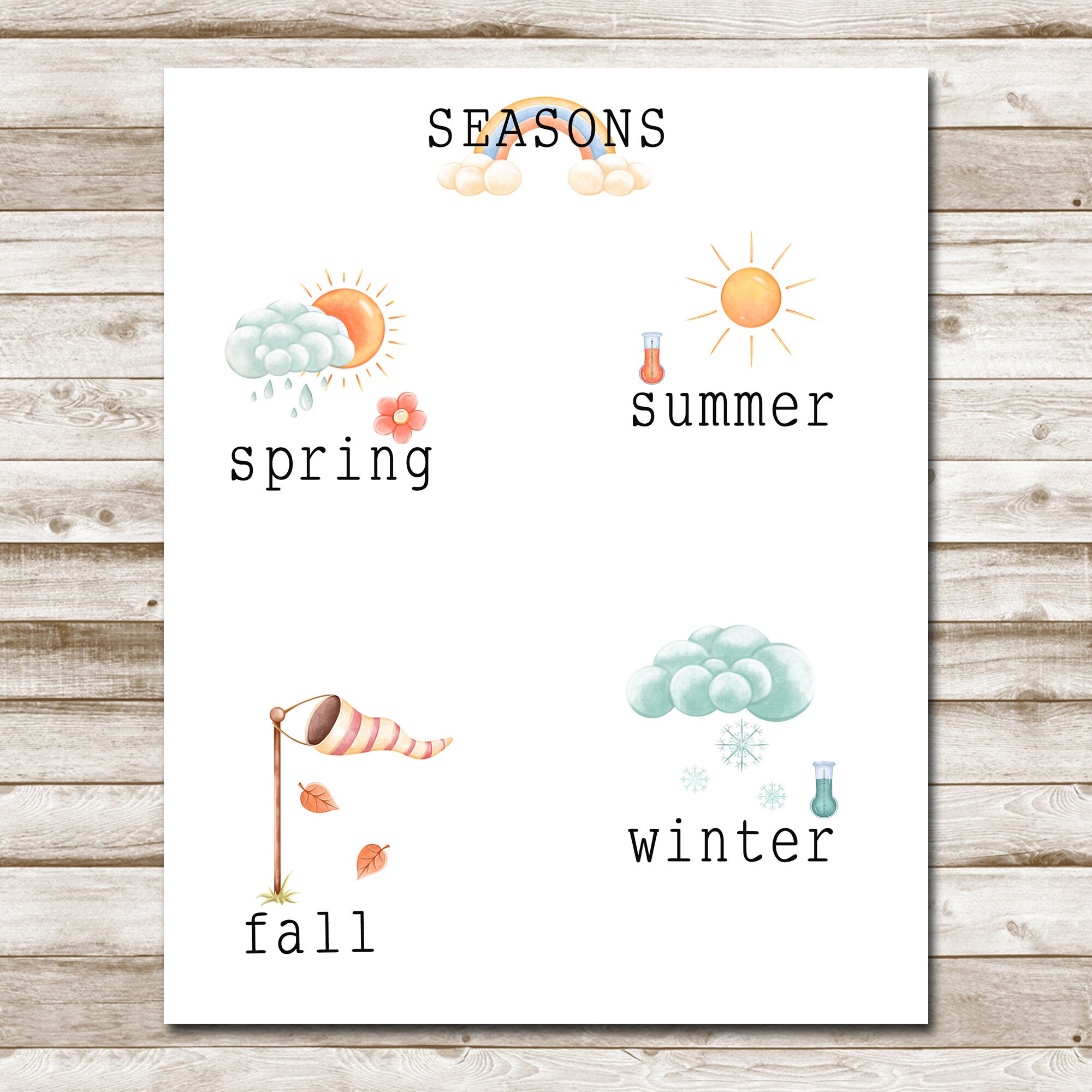 Four Seasons Chart Printable Schoolroom Art Homeschool - Etsy