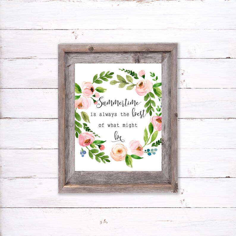 Summertime Is Always The Best Of What Might Be Printable Sign Wreath Quote Floral Summer Quote 5x7 8x10 11x14 16x20 Summer Flower Wall Art