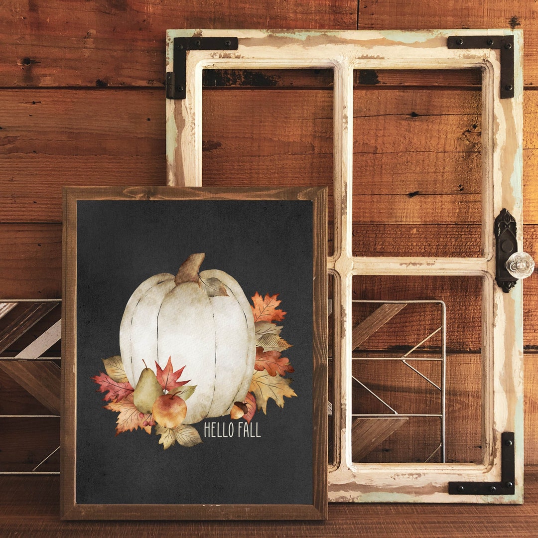 Hello Fall Printable Sign Rustic Pumpkin Wall Art Autumn Decor ...