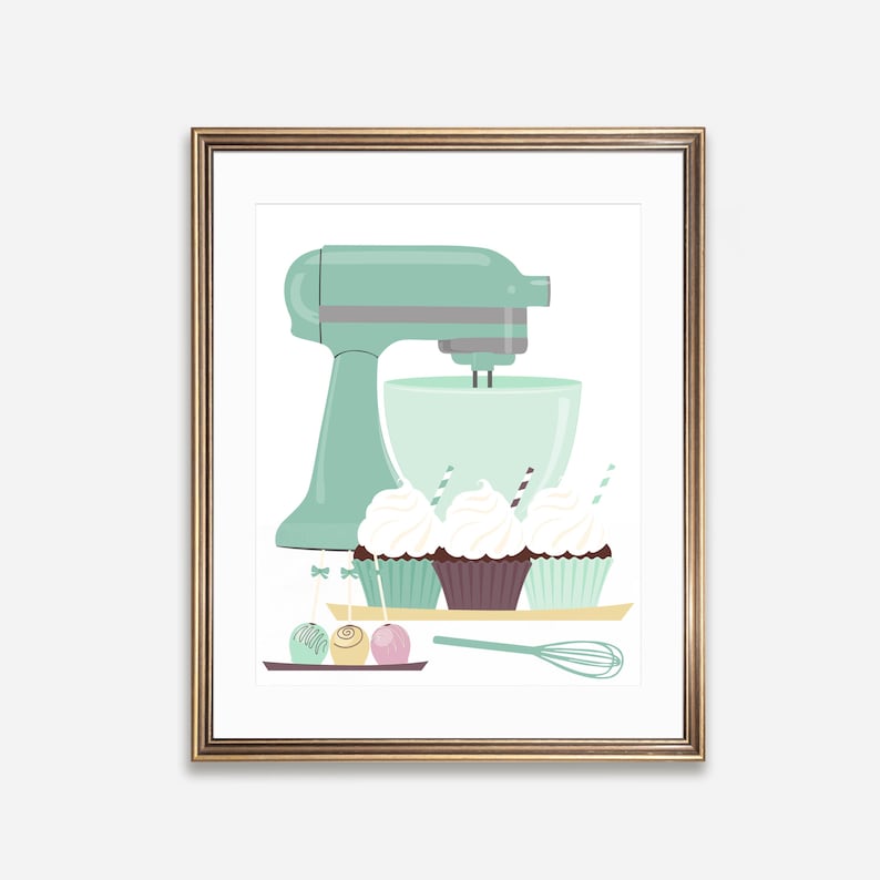 Vintage Mixer | Mint Kitchen, Printable Art, Baking Print, Kitchen Wall Art, Bakery Sign (Digital Download) image 1