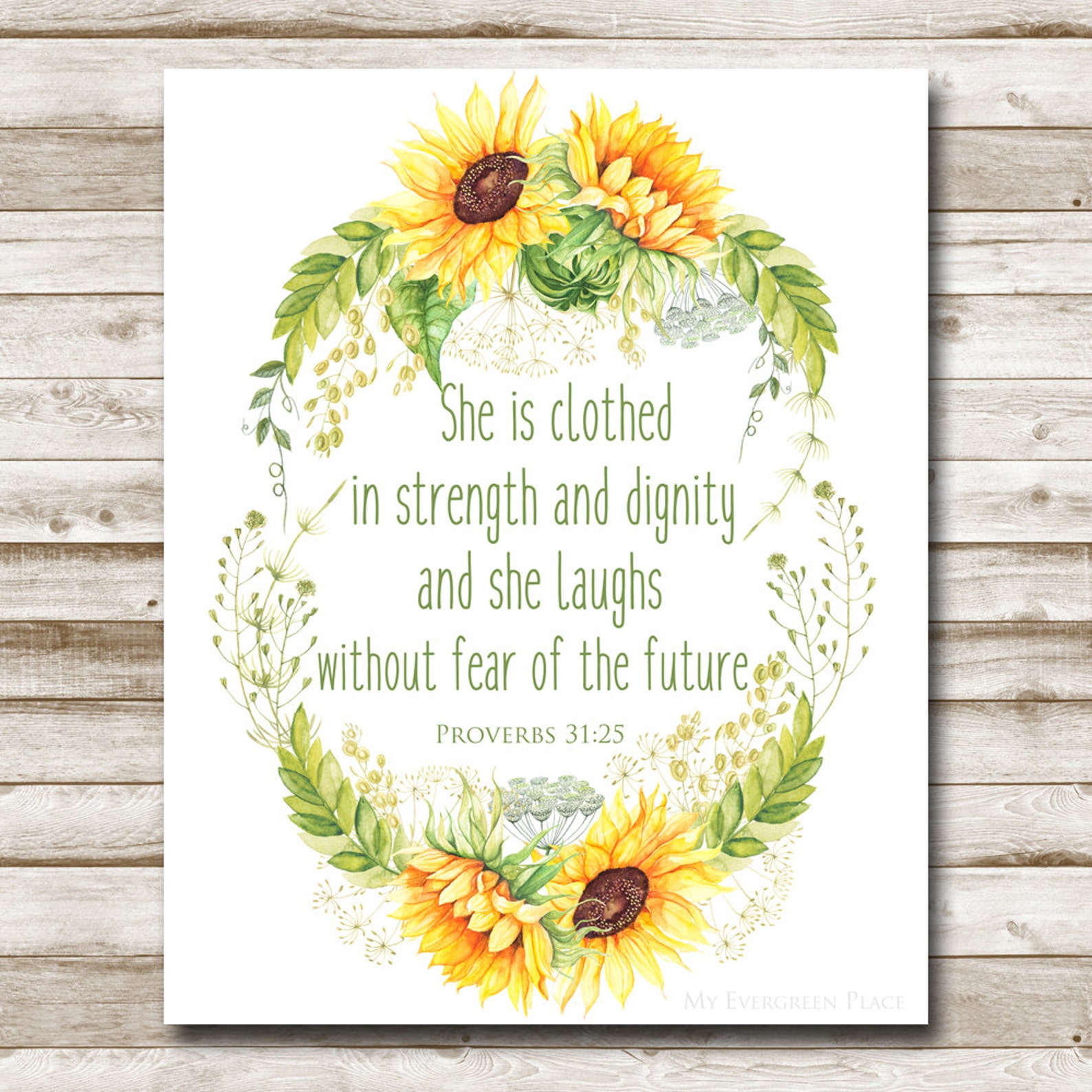 Sunflower Printable Proverbs 31:25 Bible Verse Home Decor Scripture ...