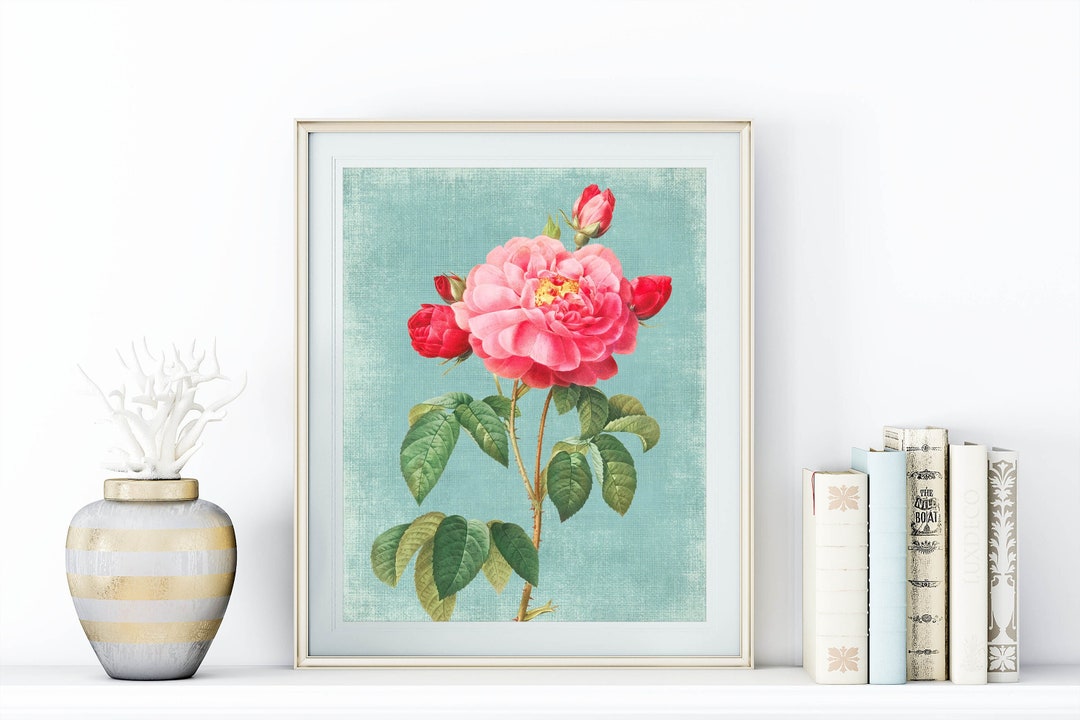 Pink Rose Printable Vintage Floral Home Decor Country Garden Wall Art ...