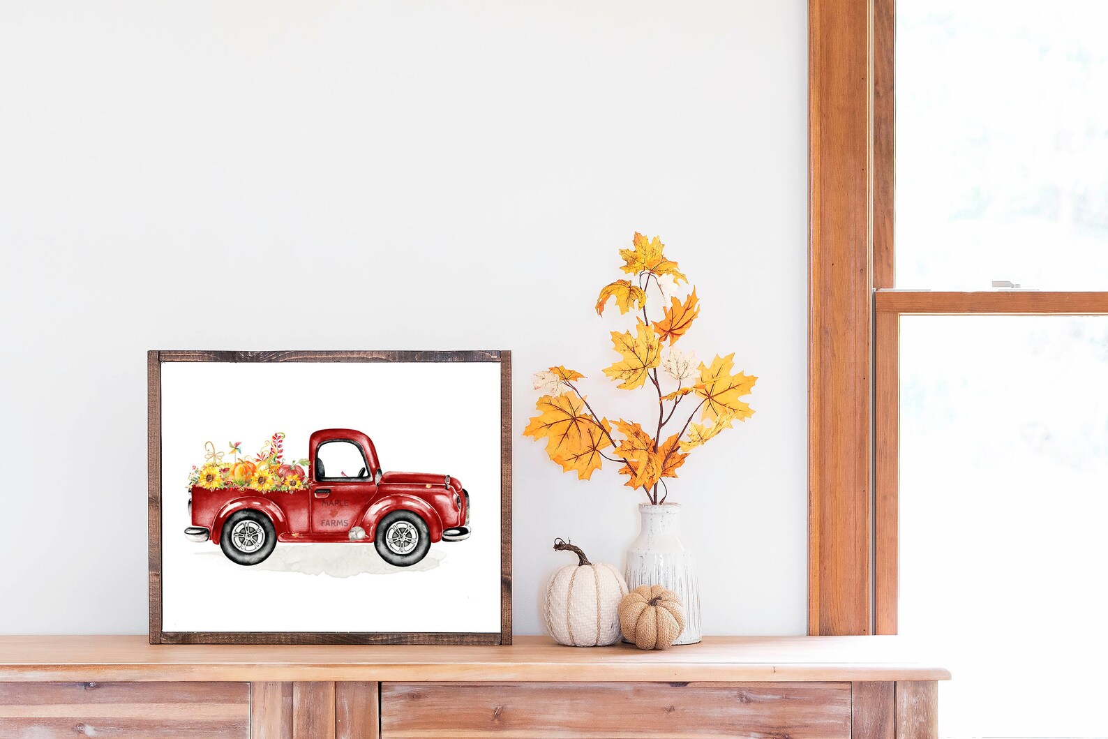 Autumn Truck Printable Vintage Red Truck Wall Art 5x7 8x10 - Etsy