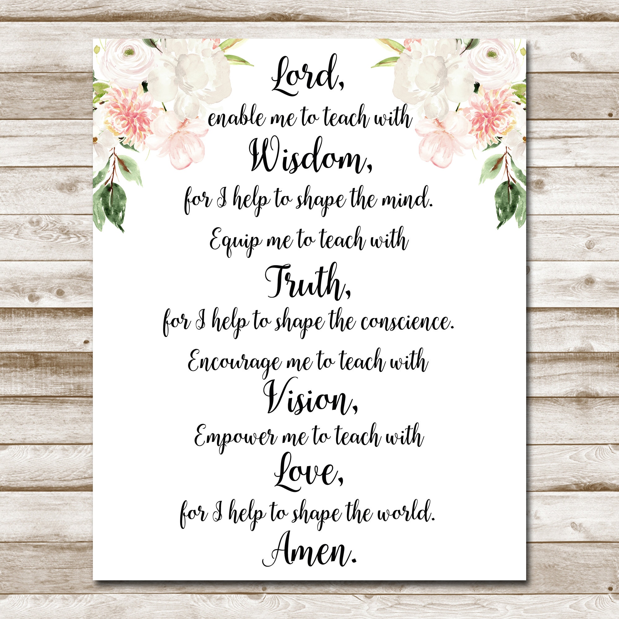 Teacher's Prayer Printable Motivational Quote | Etsy