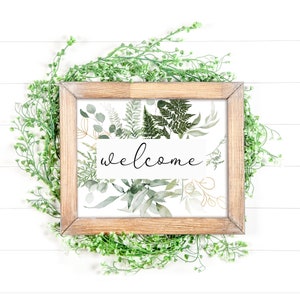 Welcome Printable Greenery Home Wall Art Office Decor Fern - Etsy
