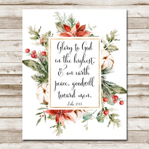 Glory to God in the Highest Printable Luke 2:14 Winter Floral Greenery ...