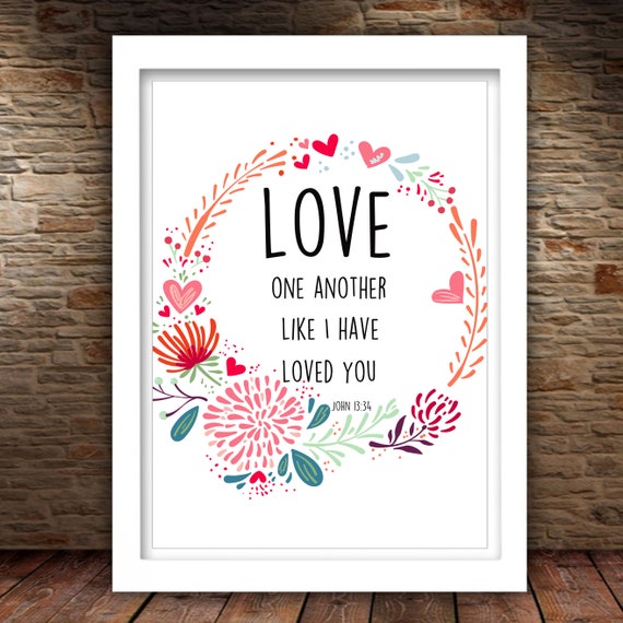 Love One Another John 13:34 Floral Heart Wreath Wall Sign