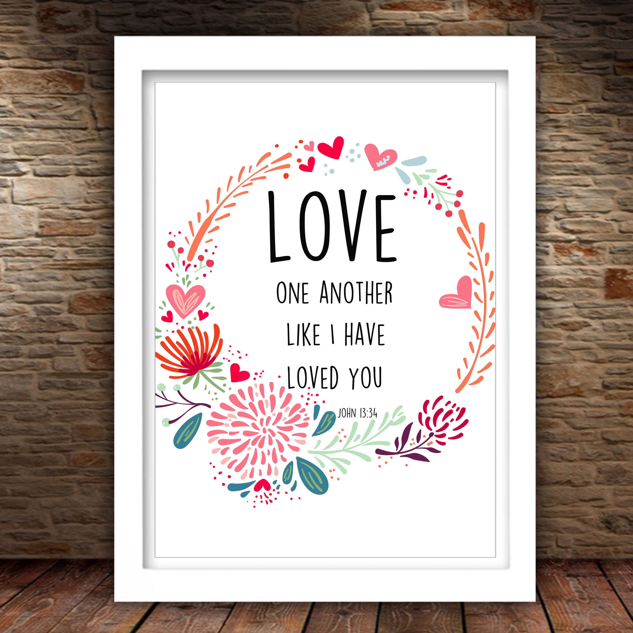 Love One Another John 13:34 Floral Heart Wreath Wall Sign