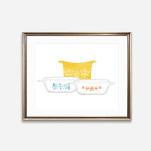 Vintage Pyrex Watercolor Print, Retro Kitchen Art (Digital Download)