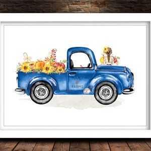 Autumn Truck Printable Vintage Blue Truck Wall Art 5x7 8x10 - Etsy