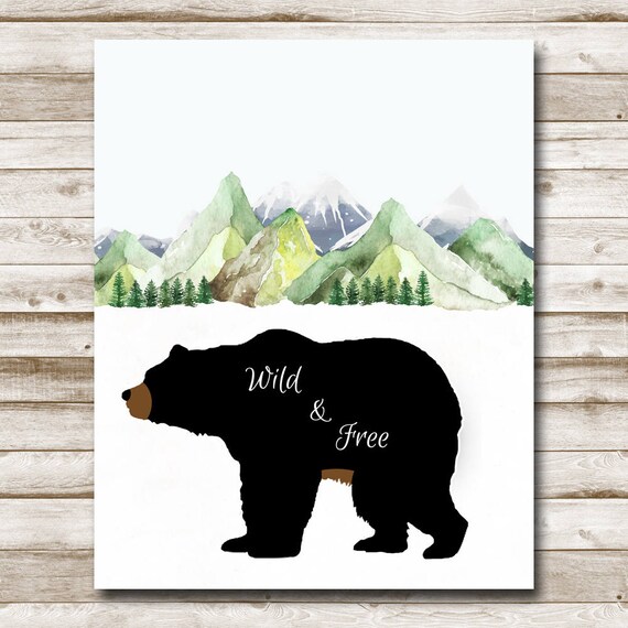 Wild and Free Printable Bear Print Woodland Decor Nursery | Etsy