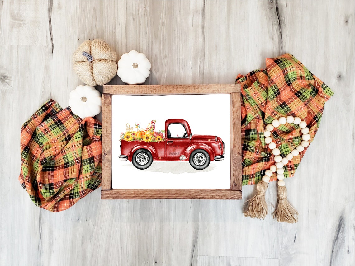 Autumn Truck Printable Vintage Red Truck Wall Art 5x7 8x10 - Etsy