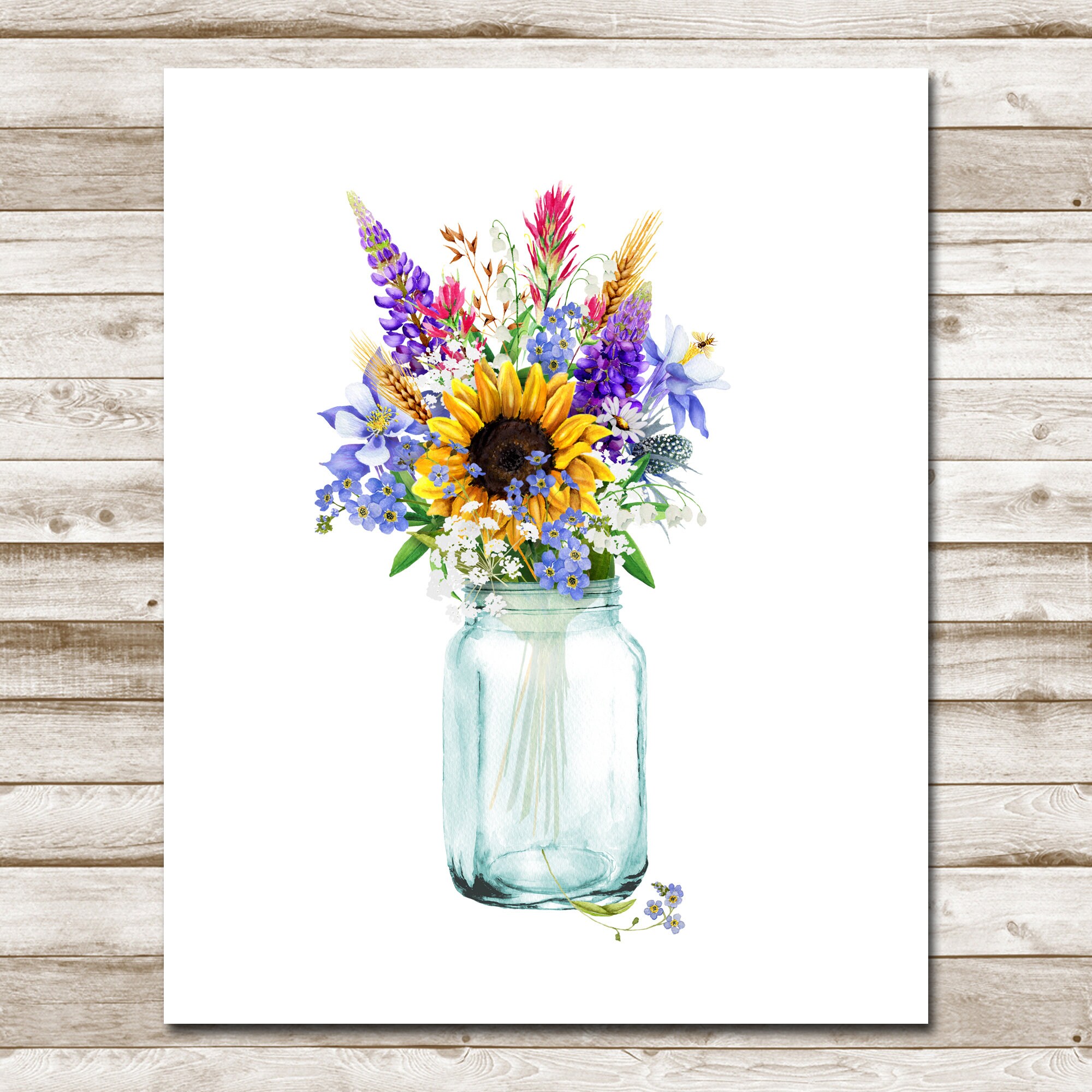 Wildflower Printable Bouquet Print 4x6 5x7 8x10 11x14 16x20 | Etsy