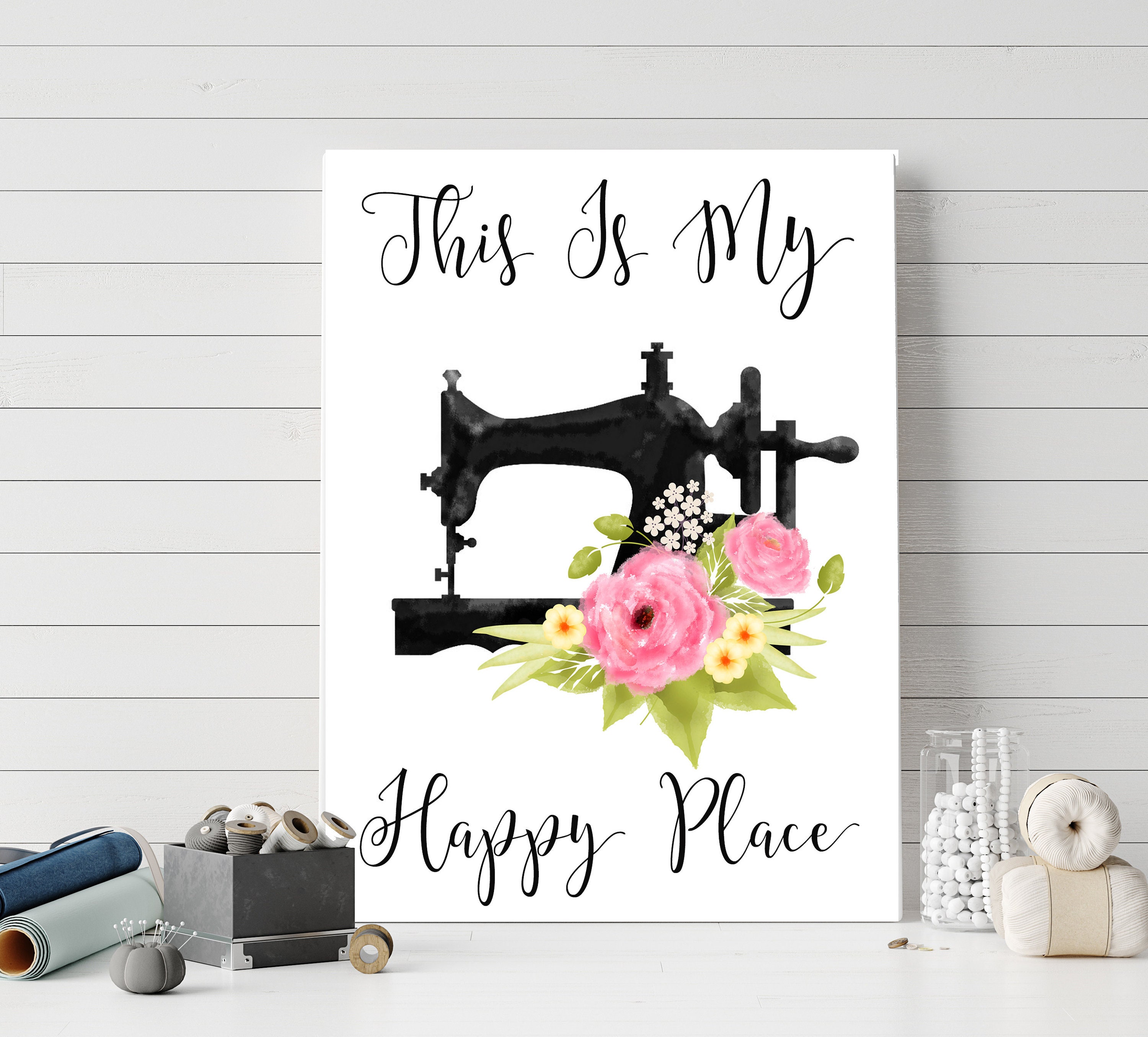 Sewing Lover Sewing Room Is Happy Place Gift Idea Digital Art by