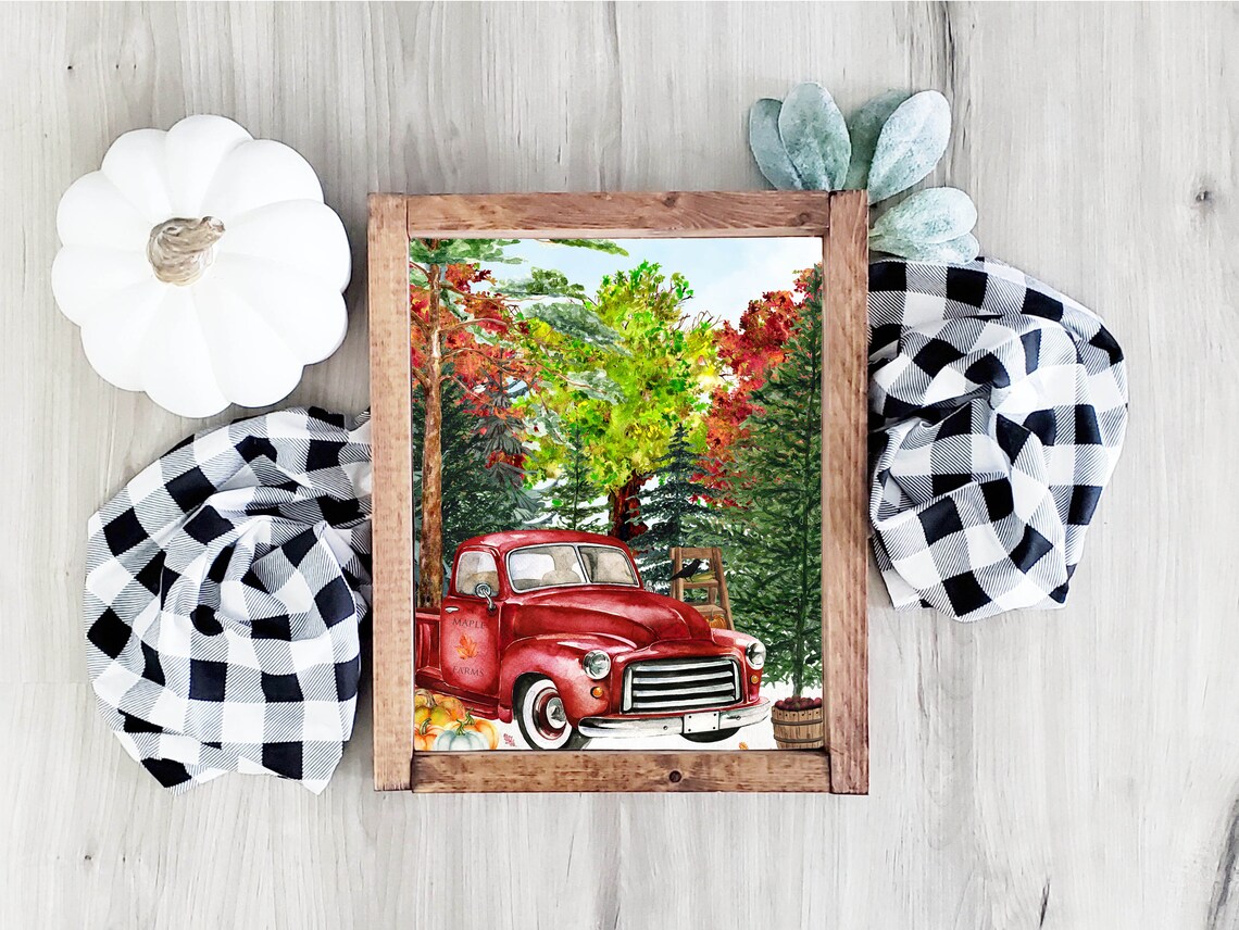 Autumn Red Vintage Truck Printable Woodland Wall Art 5x7 8x10 | Etsy