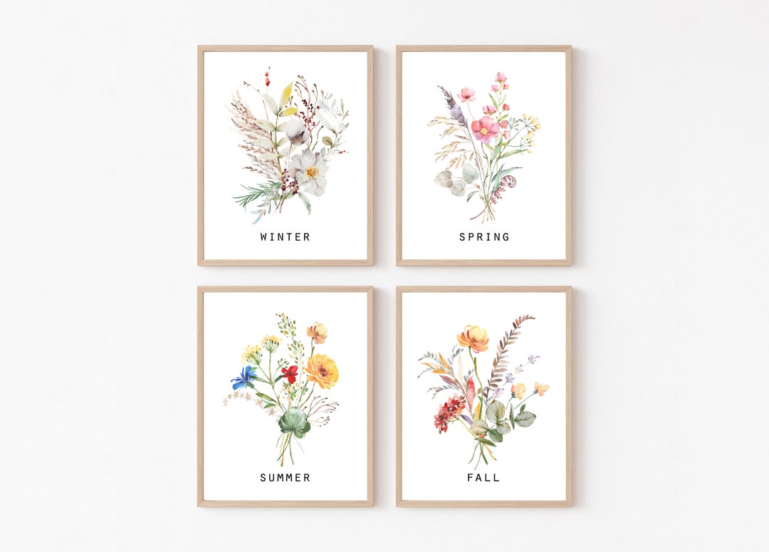Four Seasons Floral Printable Wall Art Seasonal Signs Seasons Set of 4 ...