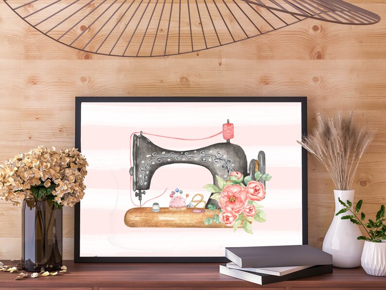Vintage Sewing Machine Printable Sewing Print Craft Room Pink | Etsy