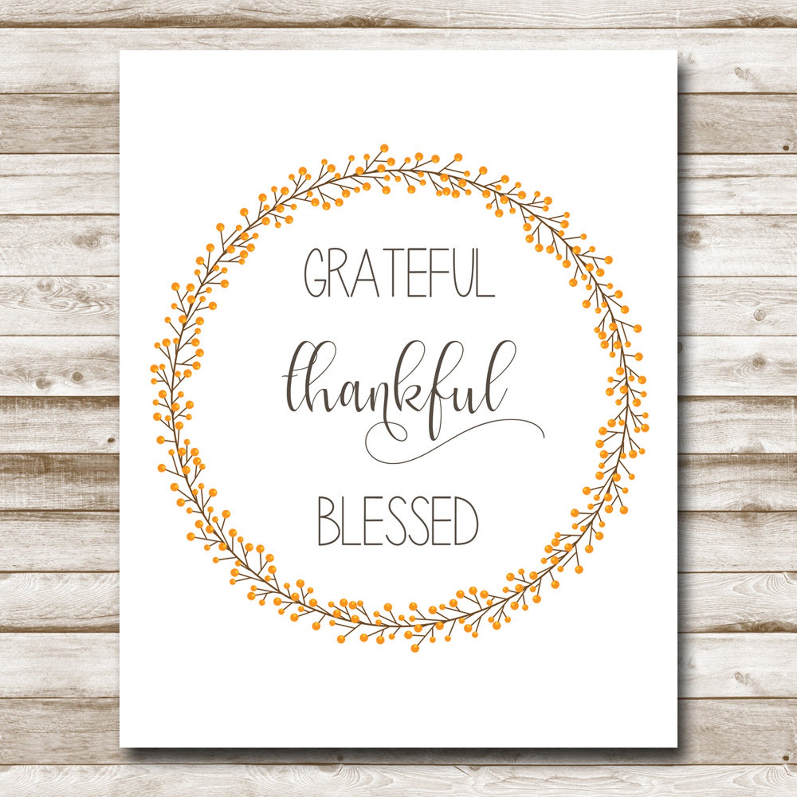 Grateful Thankful Blessed Printable Inspirational Quote Wall | Etsy