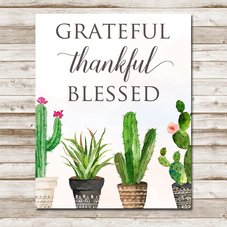 Grateful Thankful Blessed Printable Inspirational Quote Wall | Etsy