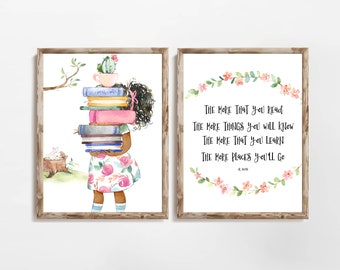 Citation de lecture du Dr Seuss | Plus que vous lisez, ensemble d'impressions, décoration pour fille (téléchargement numérique)