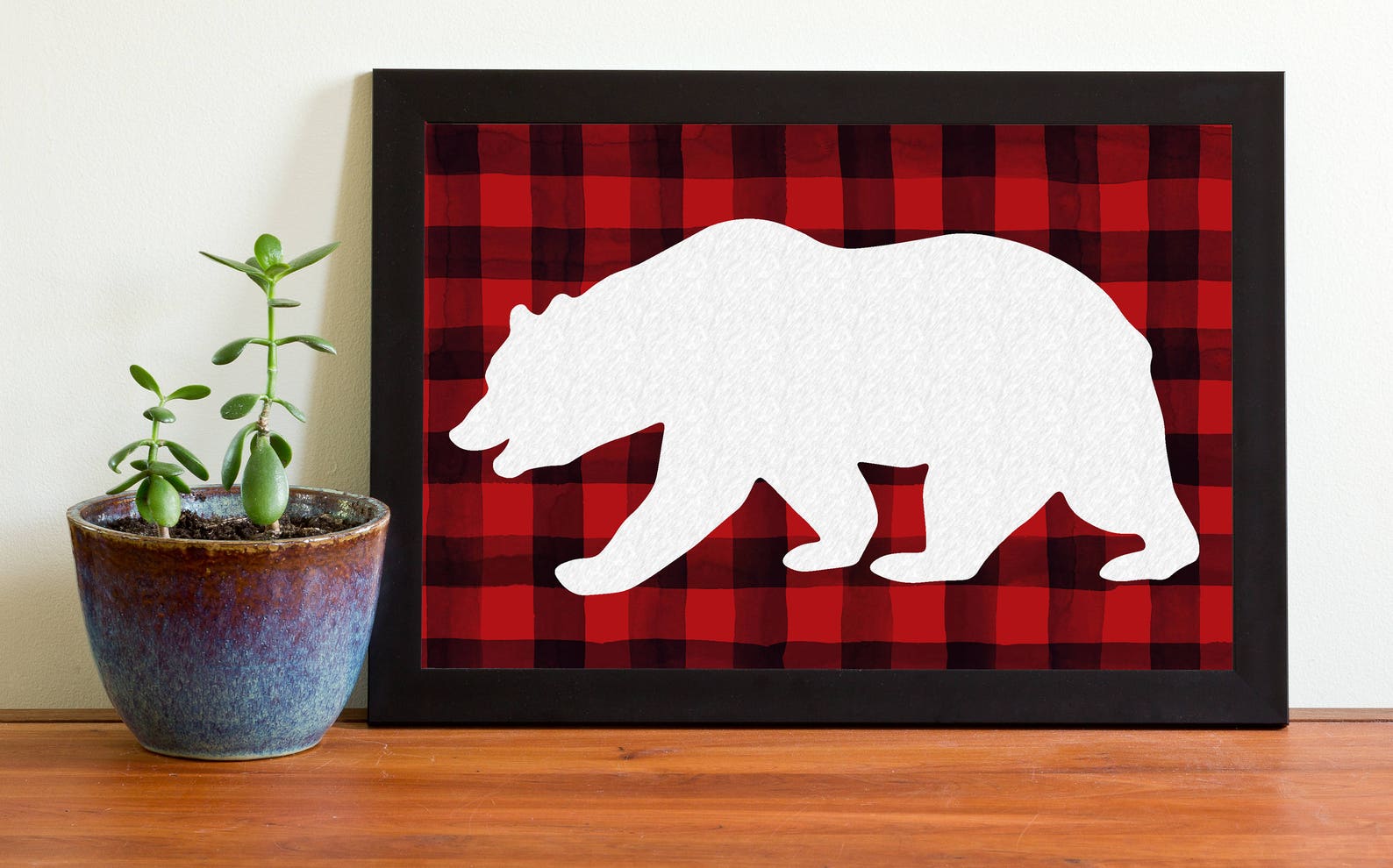 Red Buffalo Plaid Bear Printable Woodland Decor 5x7 8x10 11x14 Etsy